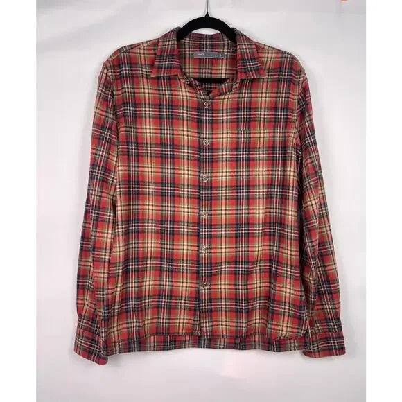 Vince Men’s Red Plaid Cotton Flannel Button Up Shirt Size Small - Picture 2 of 9